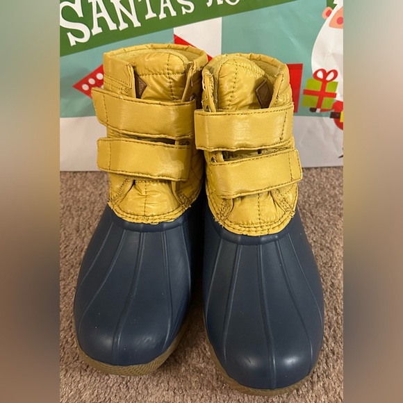 Sperry Saltwater Jetty Waterproof Duck Boots Rain Boots Yellow Navy Velcro Sz 6 - Picture 2 of 16